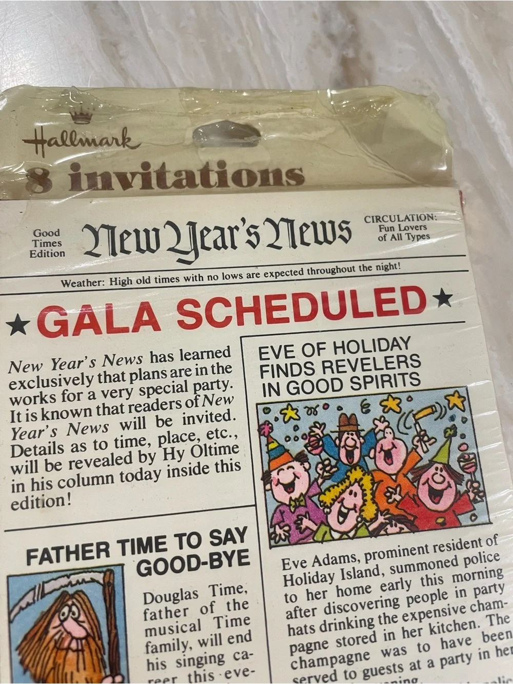 8 Vintage Hallmark New Years Eve Party Invitations Gala Father Time NOS New